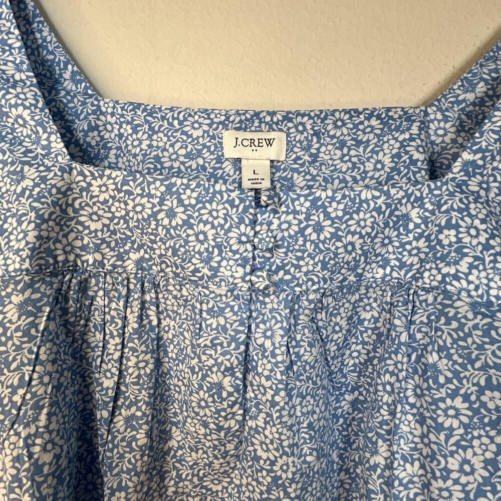 J. Crew Blue Large BR779 Cotton Floral Square neck Ruffle Top J- NWT - Picture 7 of 14